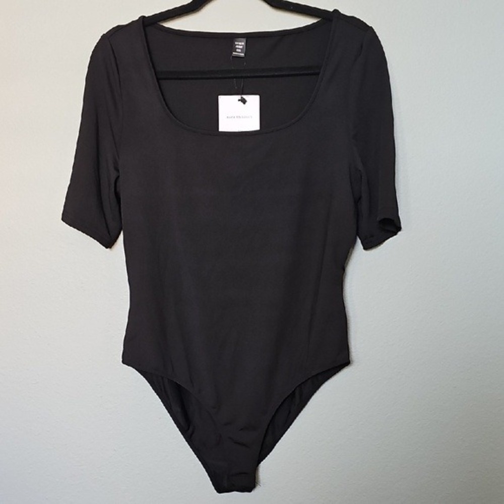 Shein Curve NWT Square Neck Short Sleeve Black Feminine Bodysuit 1X